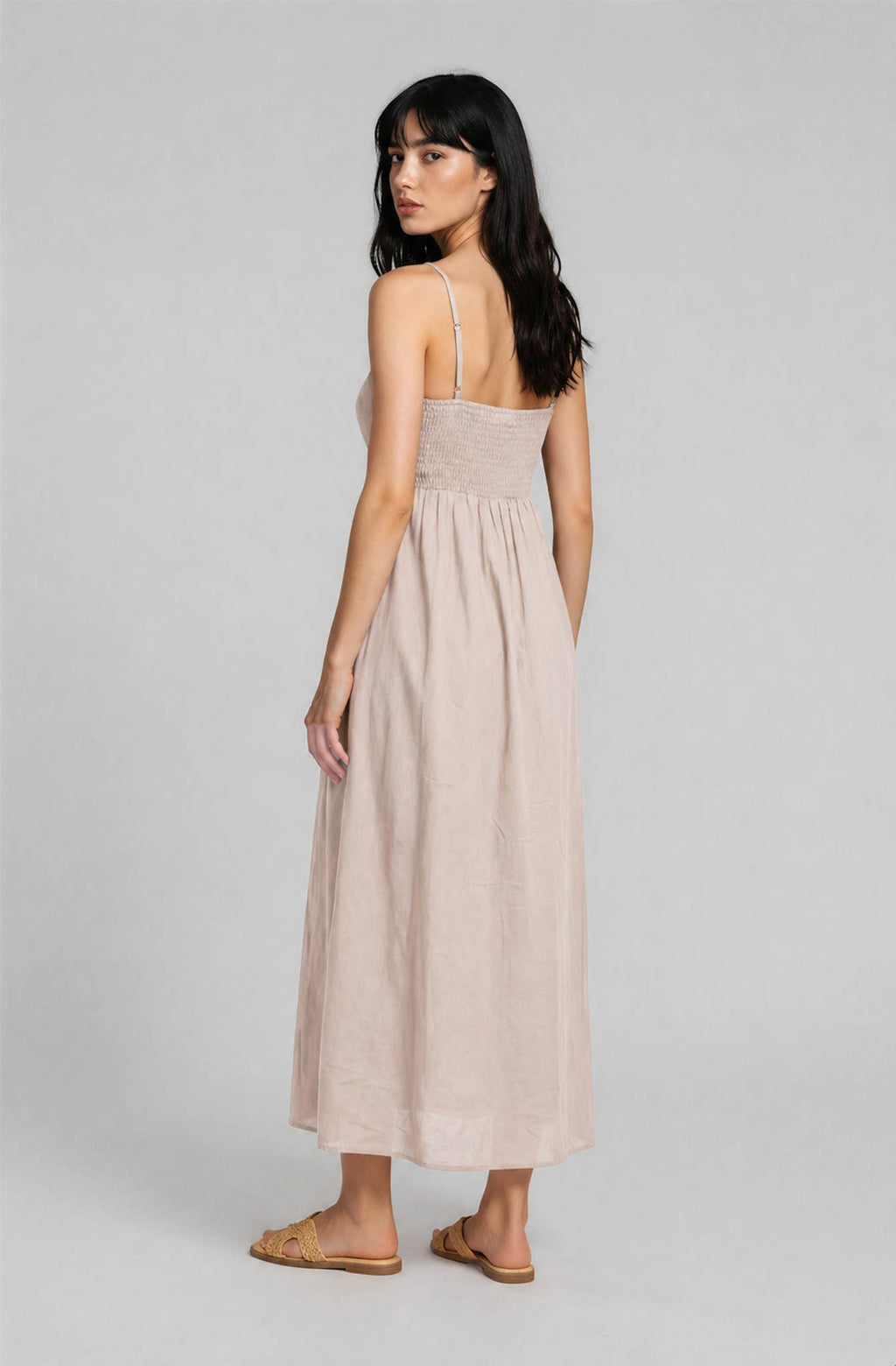 PINTUCK DETAIL SPAGHETTI STRAP MIDI SUNDRESS