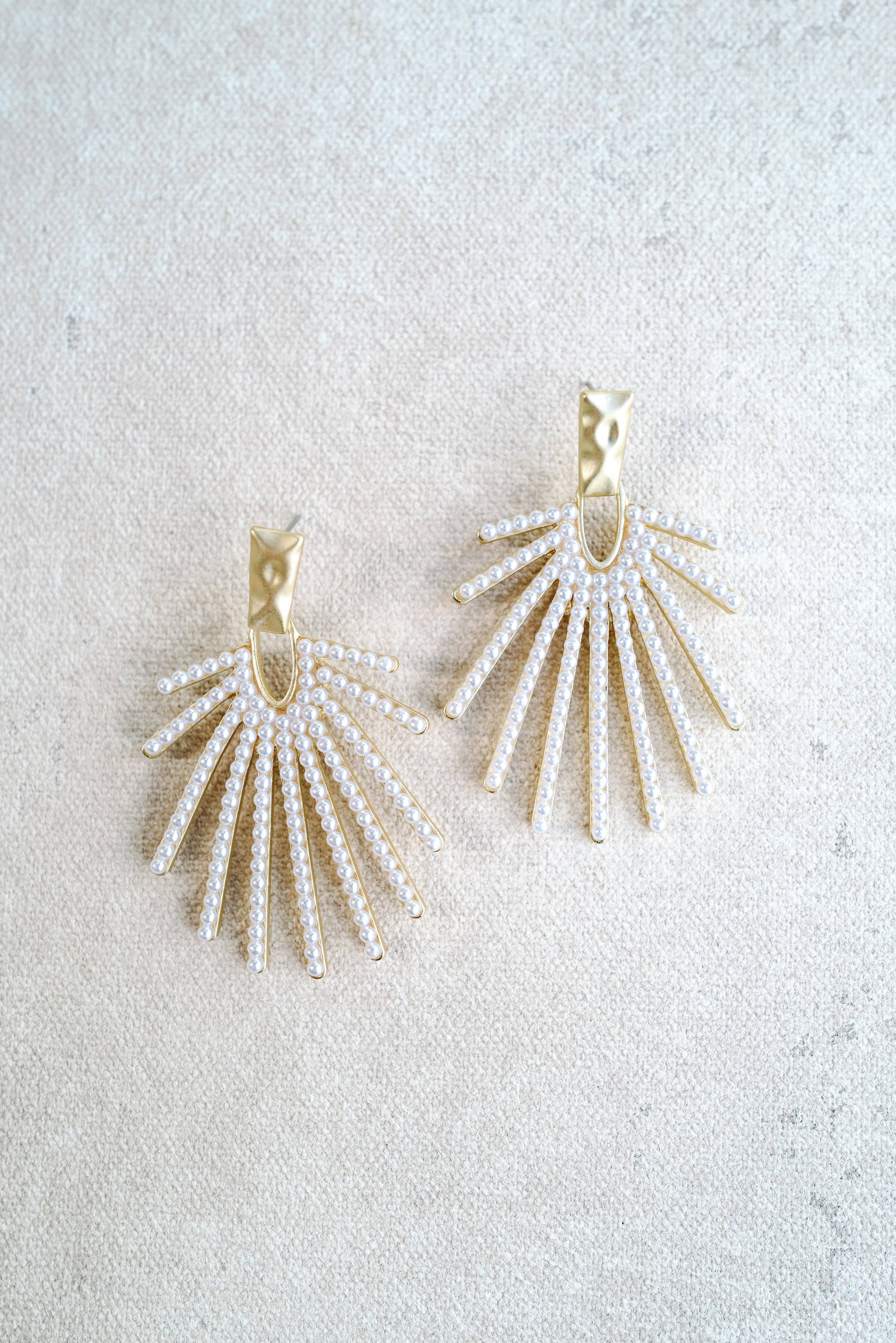 Pearl Sunburst Statement Drop Earrings