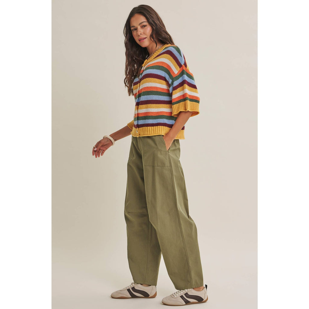QUIET WEEKEND MULTI STRIPE WOOL BLEND SWEATER CARDIGAN