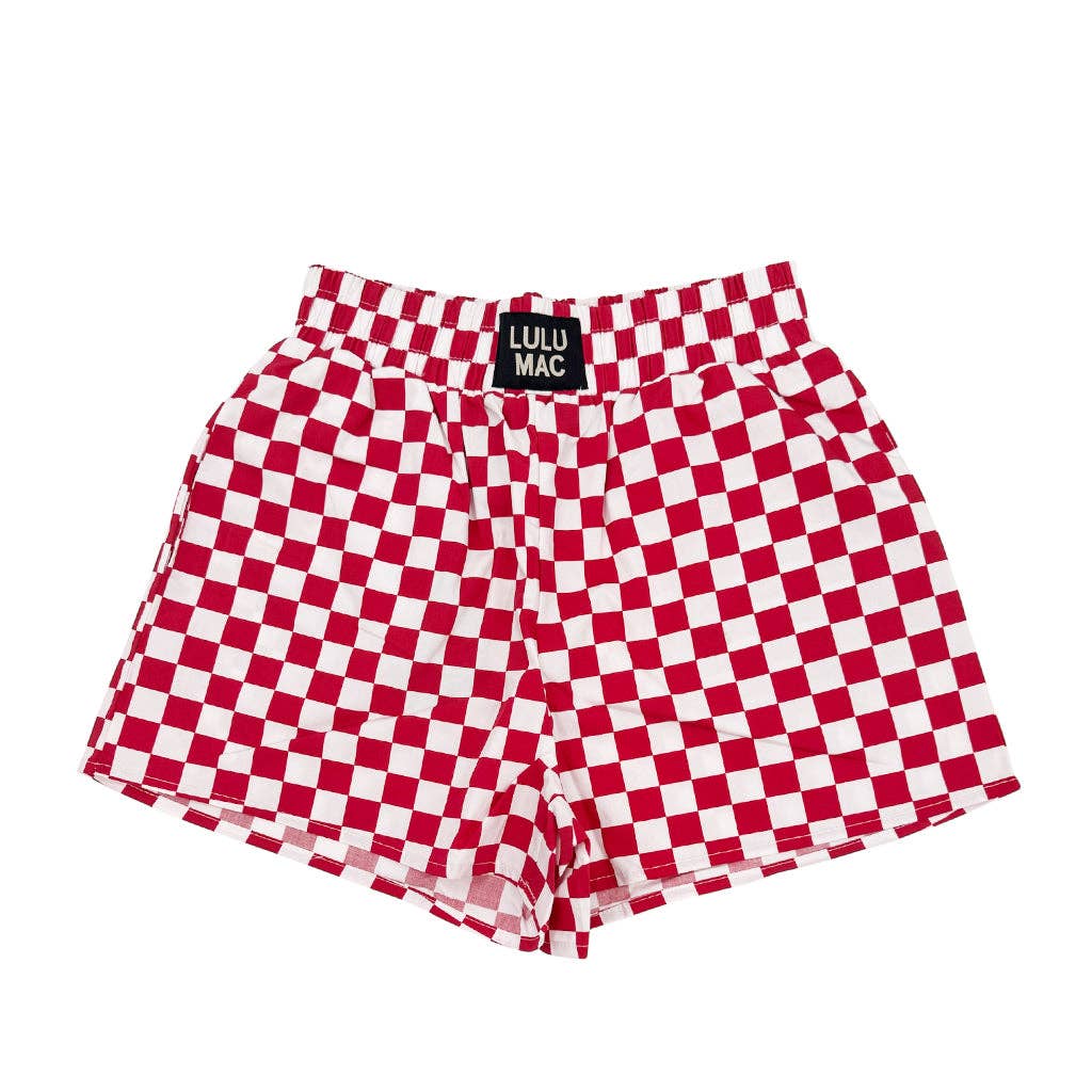 DARK RED WHITE CHECK BOXER SHORT - Lulu mac