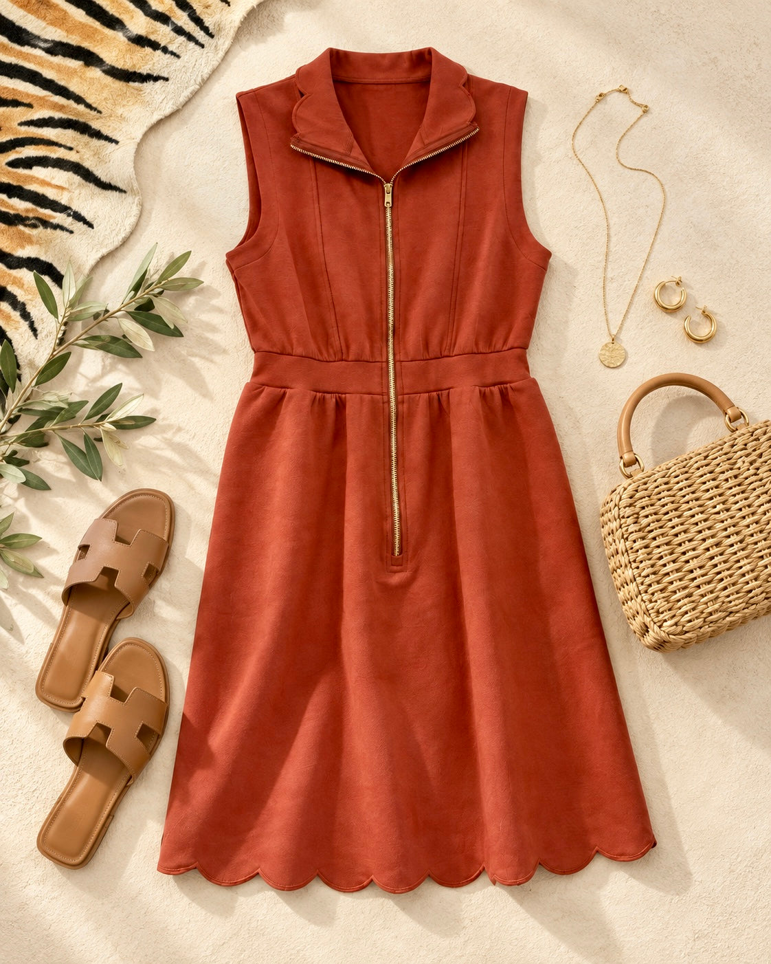 Fall Orange Scallop Dress