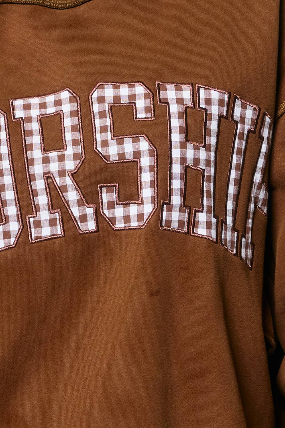 WORSHIP | Gingham "WORSHIP" Mock Neck Sweatshirt Brown