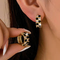 Checker Black & Crystal Baguette Hoop Earrings | 80E61892