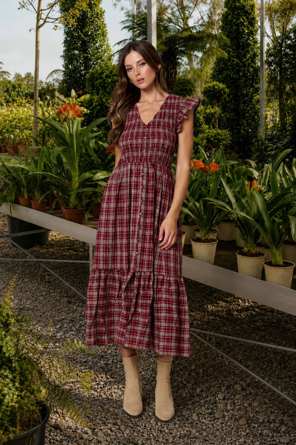 Harvest Moon Plaid Midi Dress 🤎