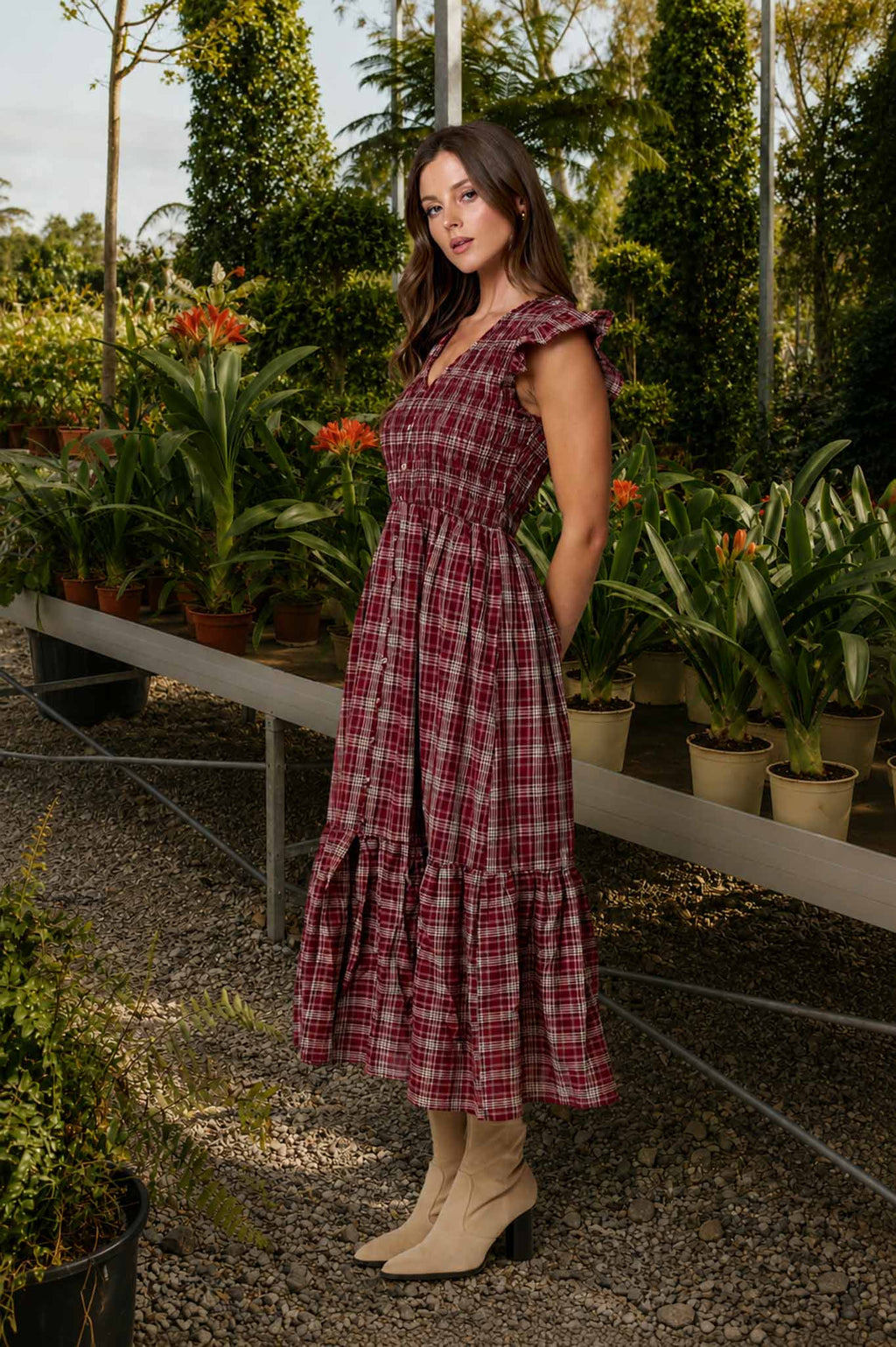 Harvest Moon Plaid Midi Dress 🤎