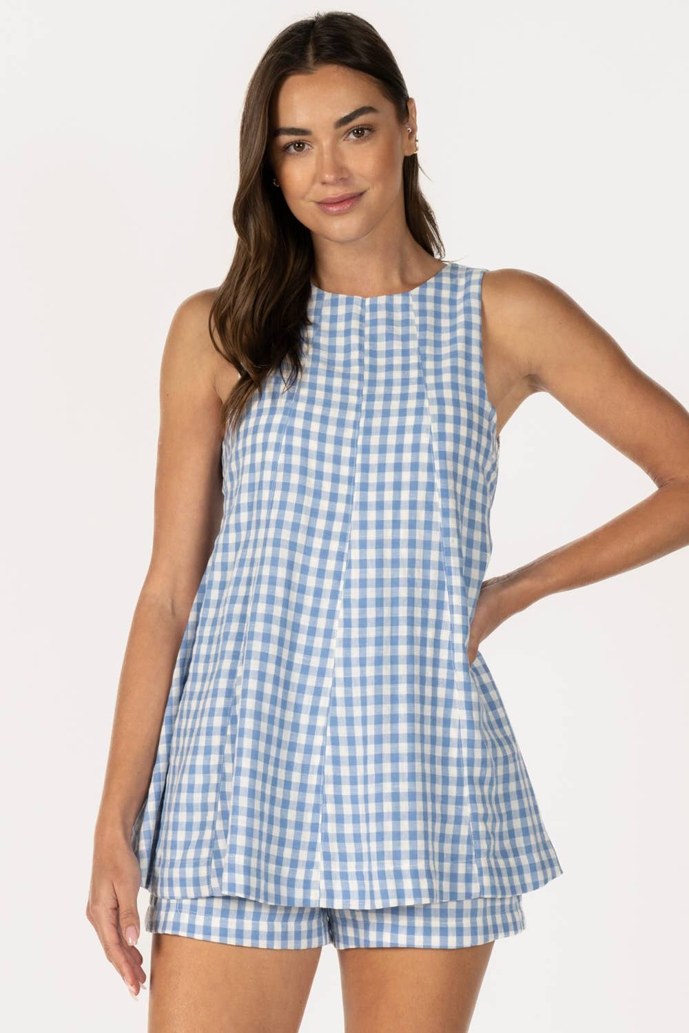 Gingham Sleeveless Baby doll Romper