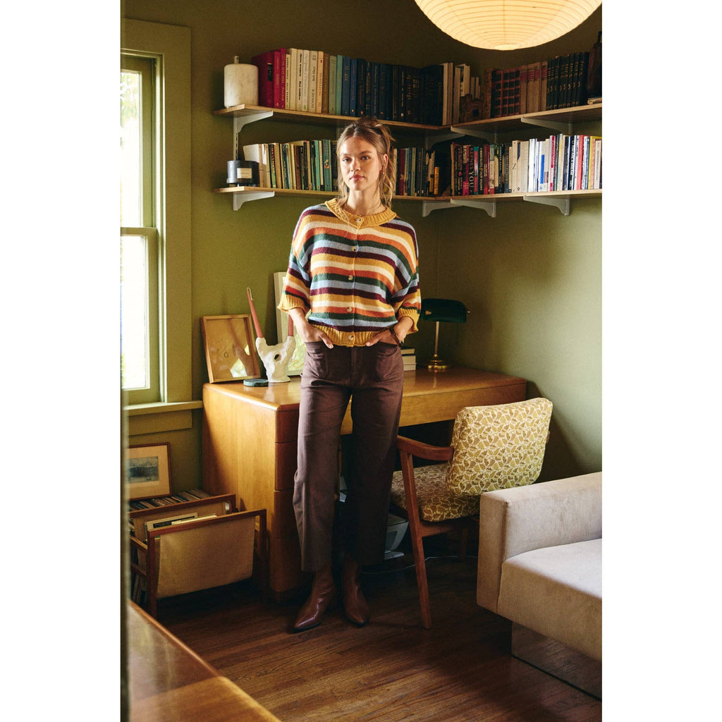 QUIET WEEKEND MULTI STRIPE WOOL BLEND SWEATER CARDIGAN