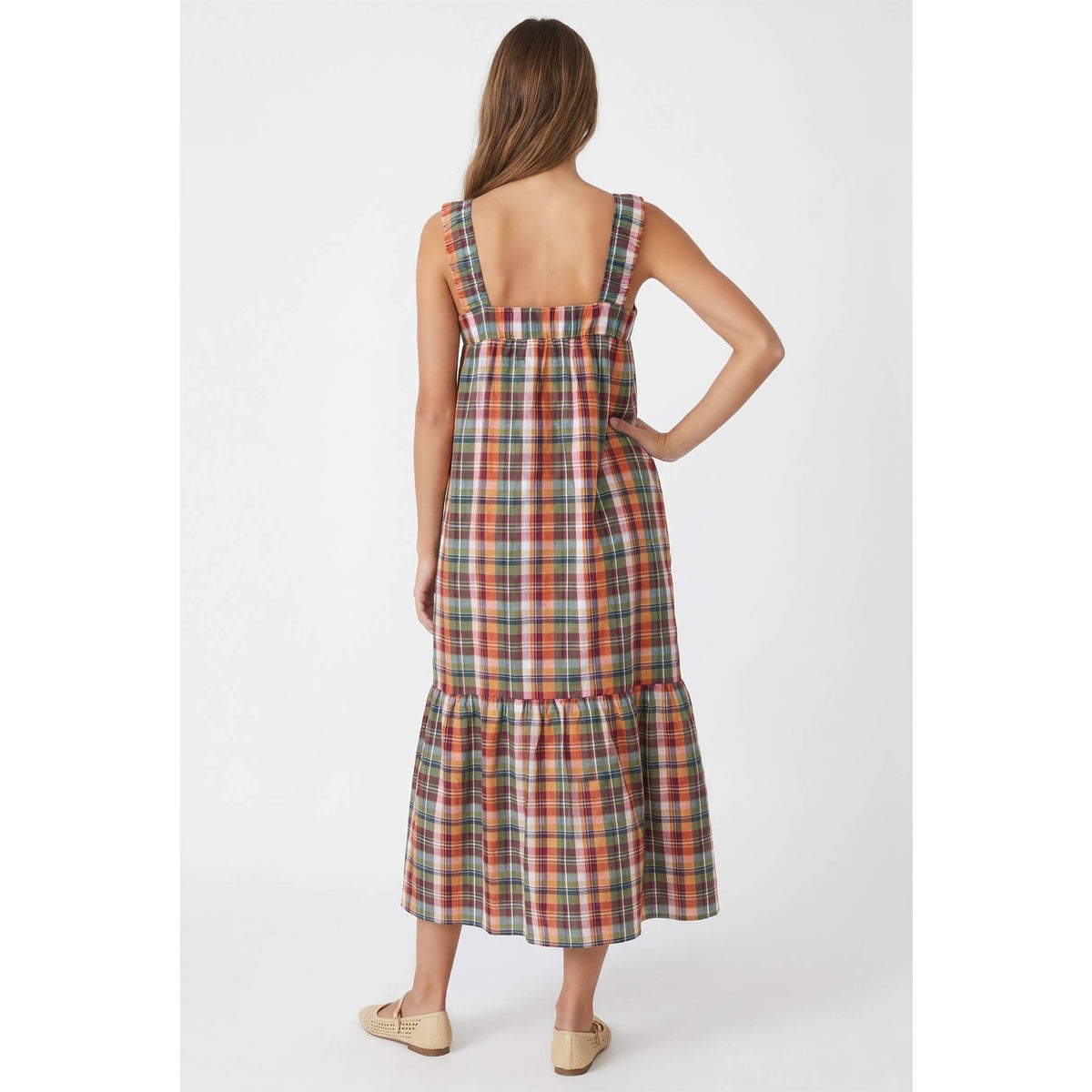 Multi plaid midi dress