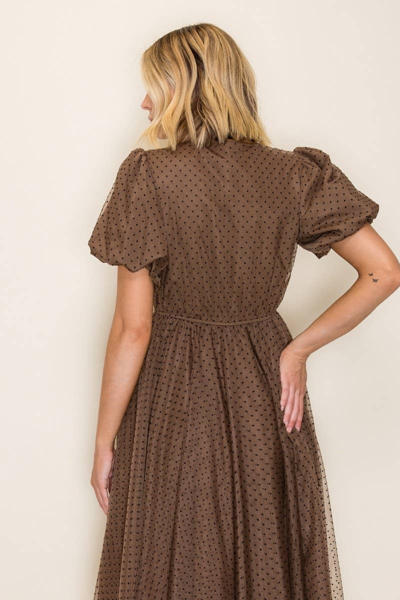 Classic Polka Dot Mesh Midi Dress
