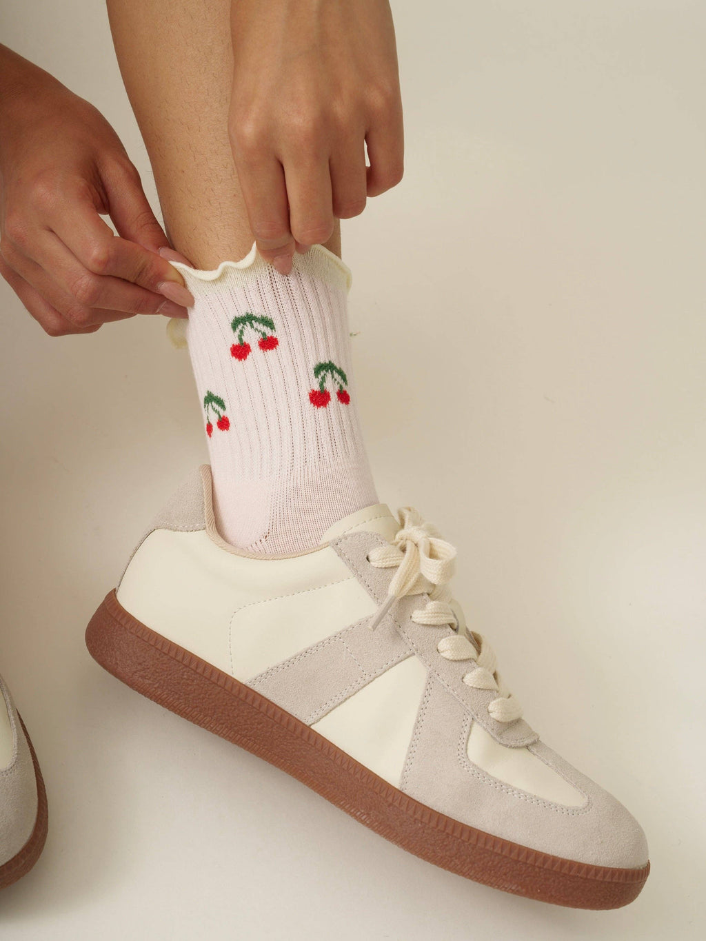 🍒 Cherry Ruffle Grip Sock [Baby Pink], Pilates Socks