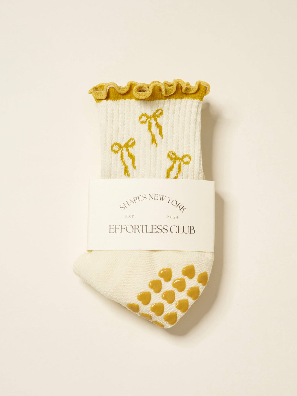🎀 Bow Ruffle Grip Sock [Gold], Pilates Socks
