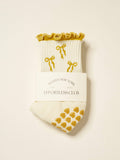 🎀 Bow Ruffle Grip Sock [Gold], Pilates Socks
