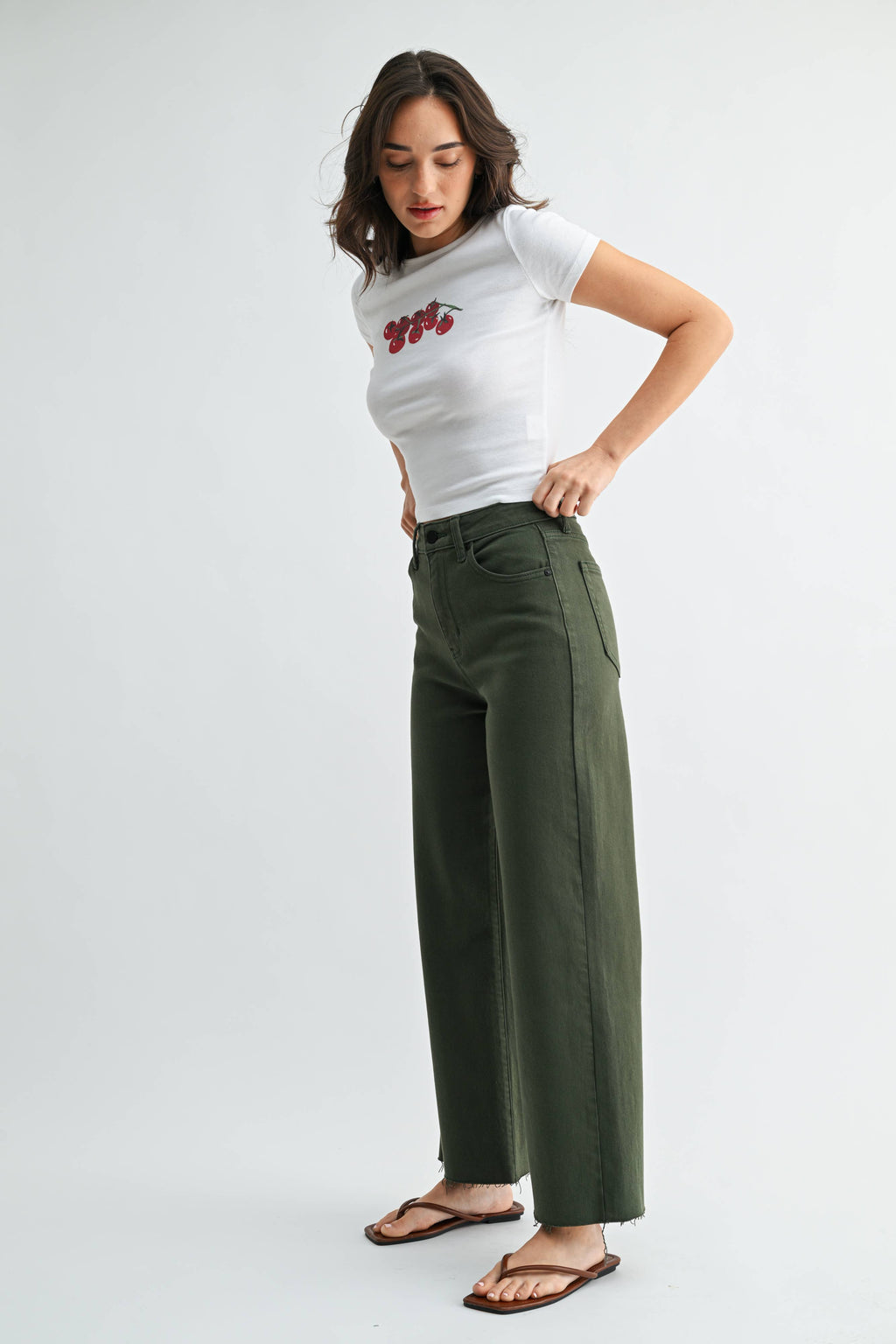 Scissor Cut Wide Leg Jean - DARK OLIVE