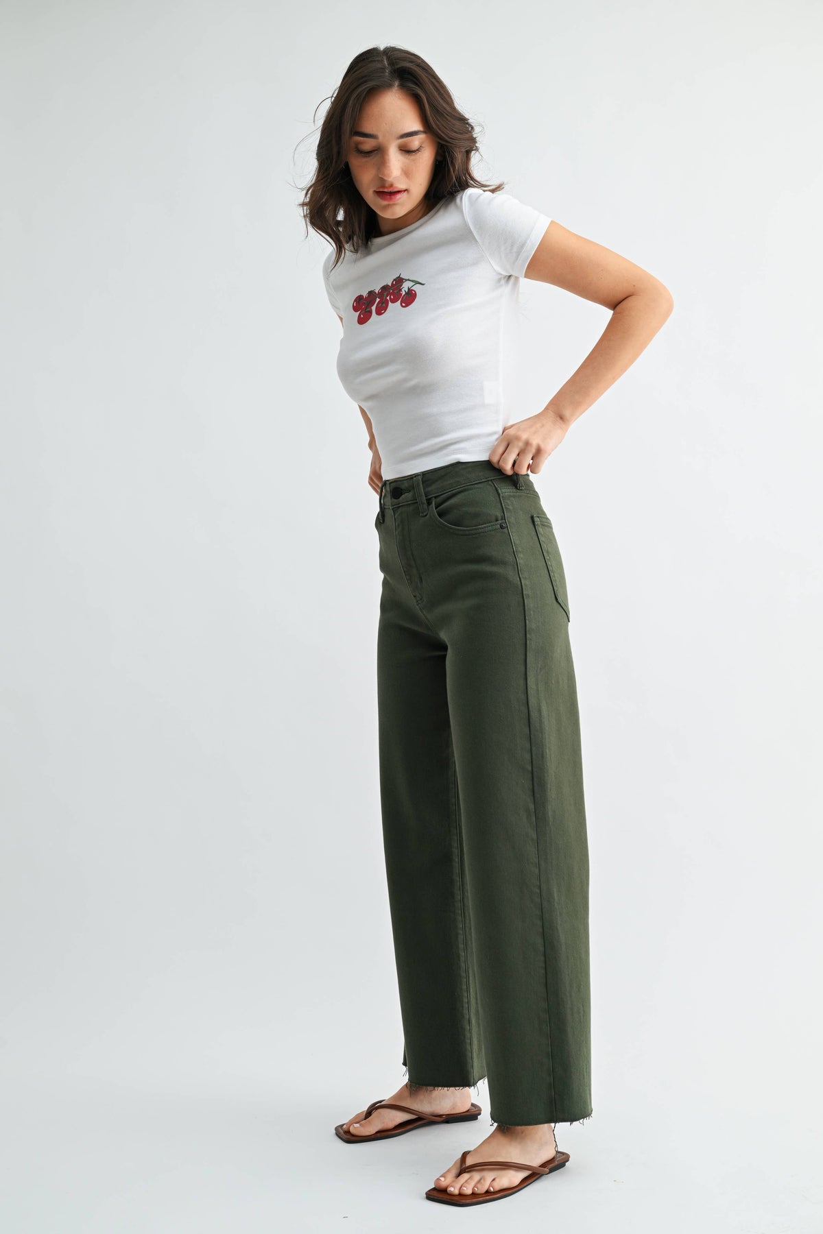 Scissor Cut Wide Leg Jean - DARK OLIVE