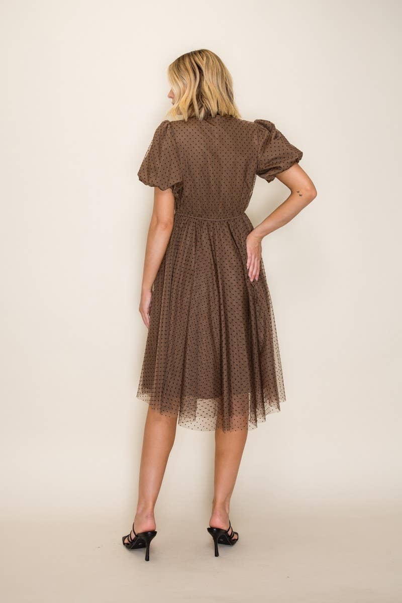 Classic Polka Dot Mesh Midi Dress