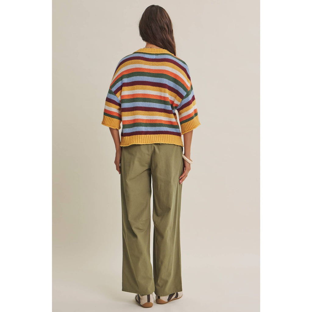 QUIET WEEKEND MULTI STRIPE WOOL BLEND SWEATER CARDIGAN