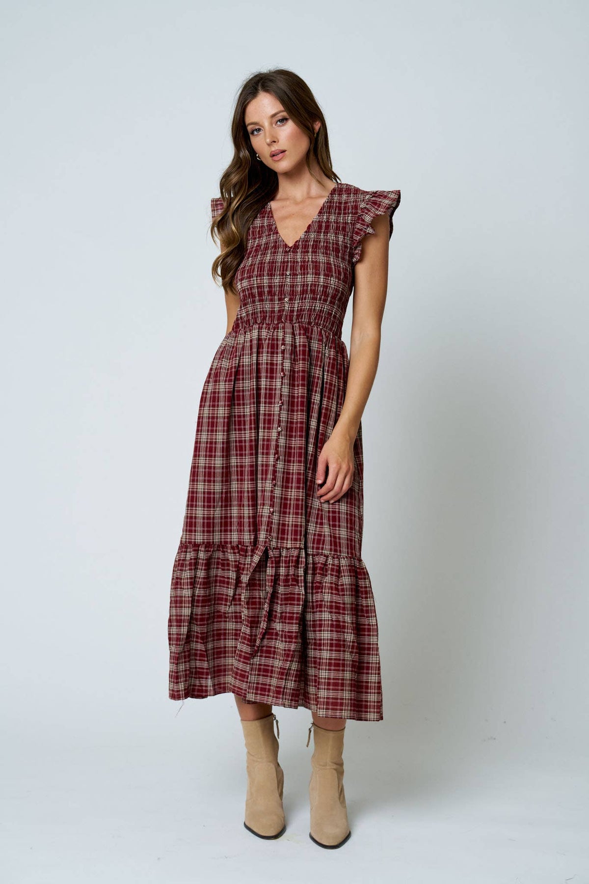 Harvest Moon Plaid Midi Dress 🤎