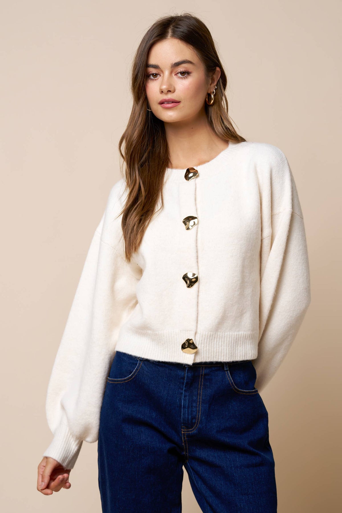 Silver Accent Button Down Sweater Cardigan