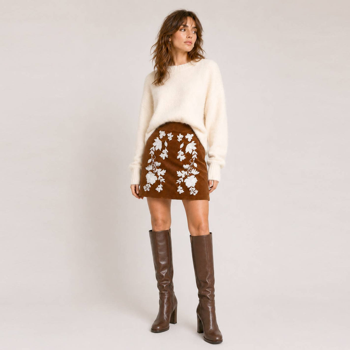 Celeste Embroidered Corduroy Skirt