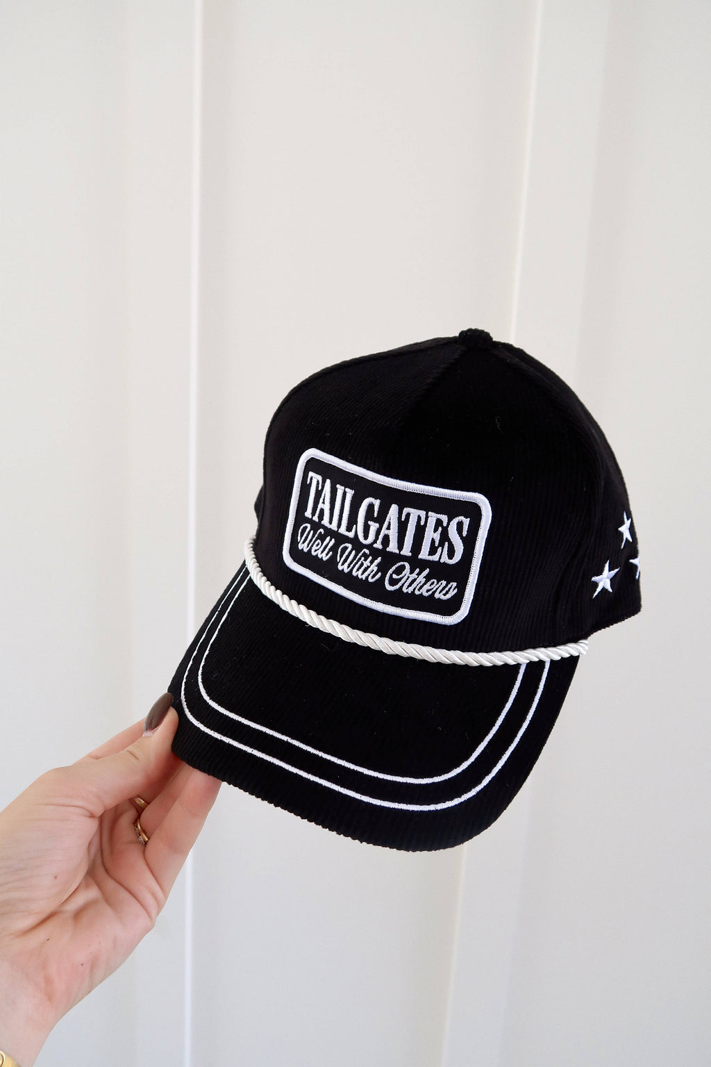Tailgates Well With Others Black Corduroy Patch Hat Game Day