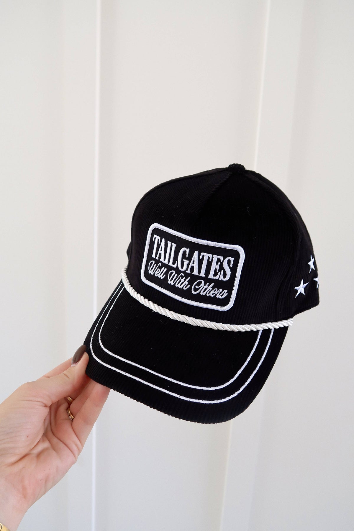 Tailgates Well With Others Black Corduroy Patch Hat Game Day