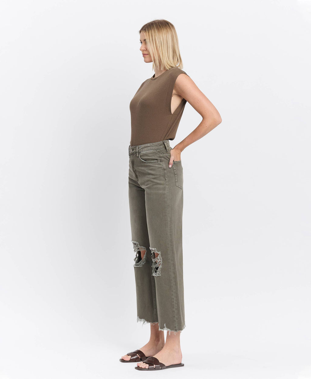 90'S VINTAGE SUPER HIGH RISE CROP FLARE JEANS V2736BE