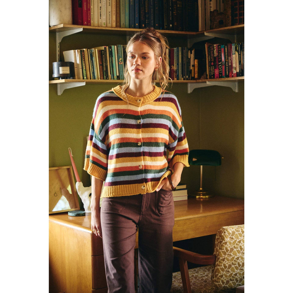 QUIET WEEKEND MULTI STRIPE WOOL BLEND SWEATER CARDIGAN