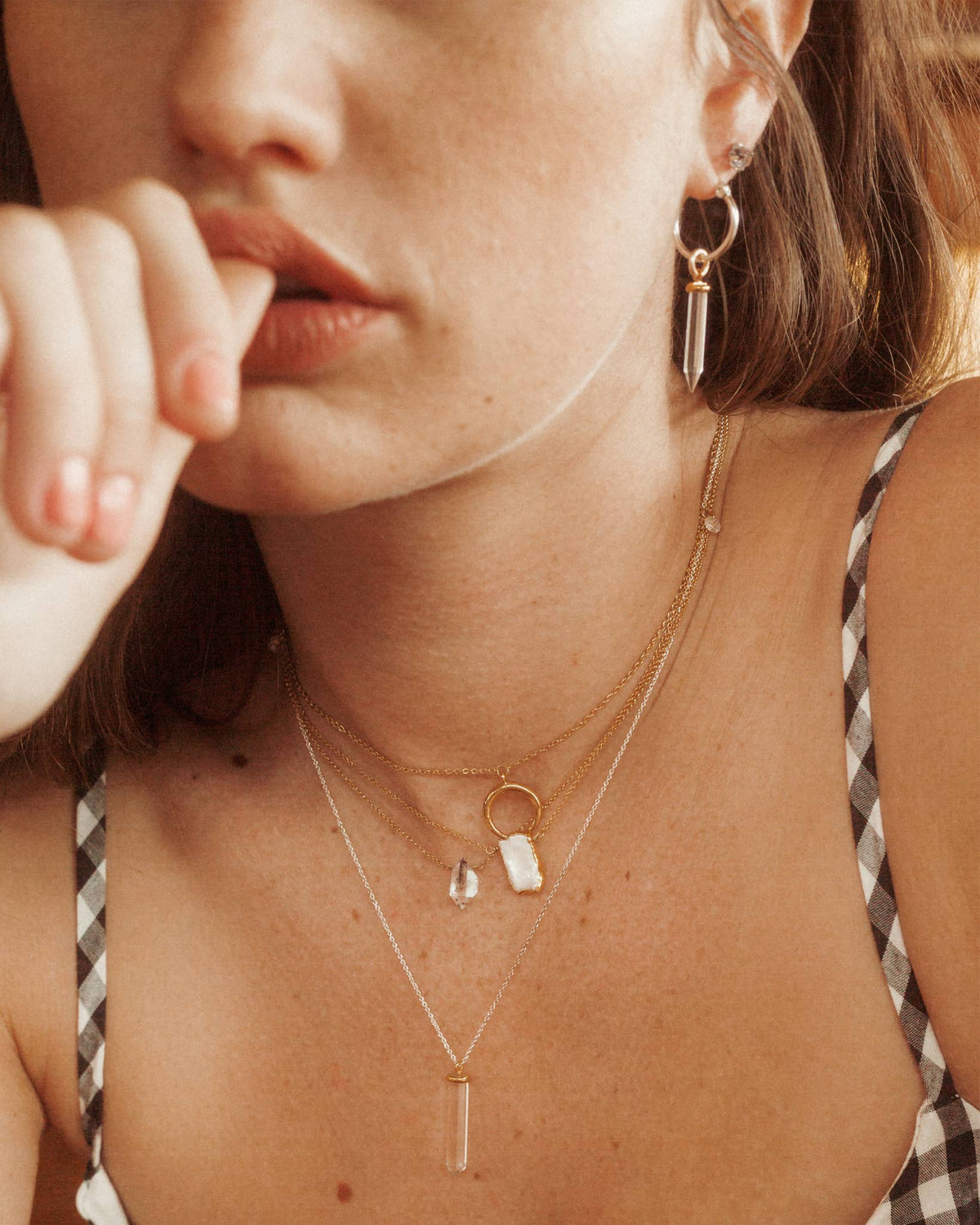 Earth, Wind and Fire Genuine Stone Necklace Gold- Pearl