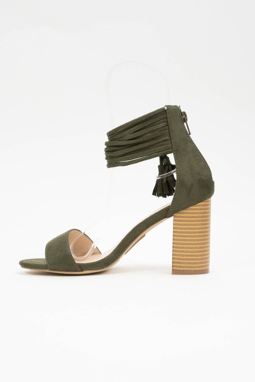 Tassel Wrap Ankle Strap Block Heel