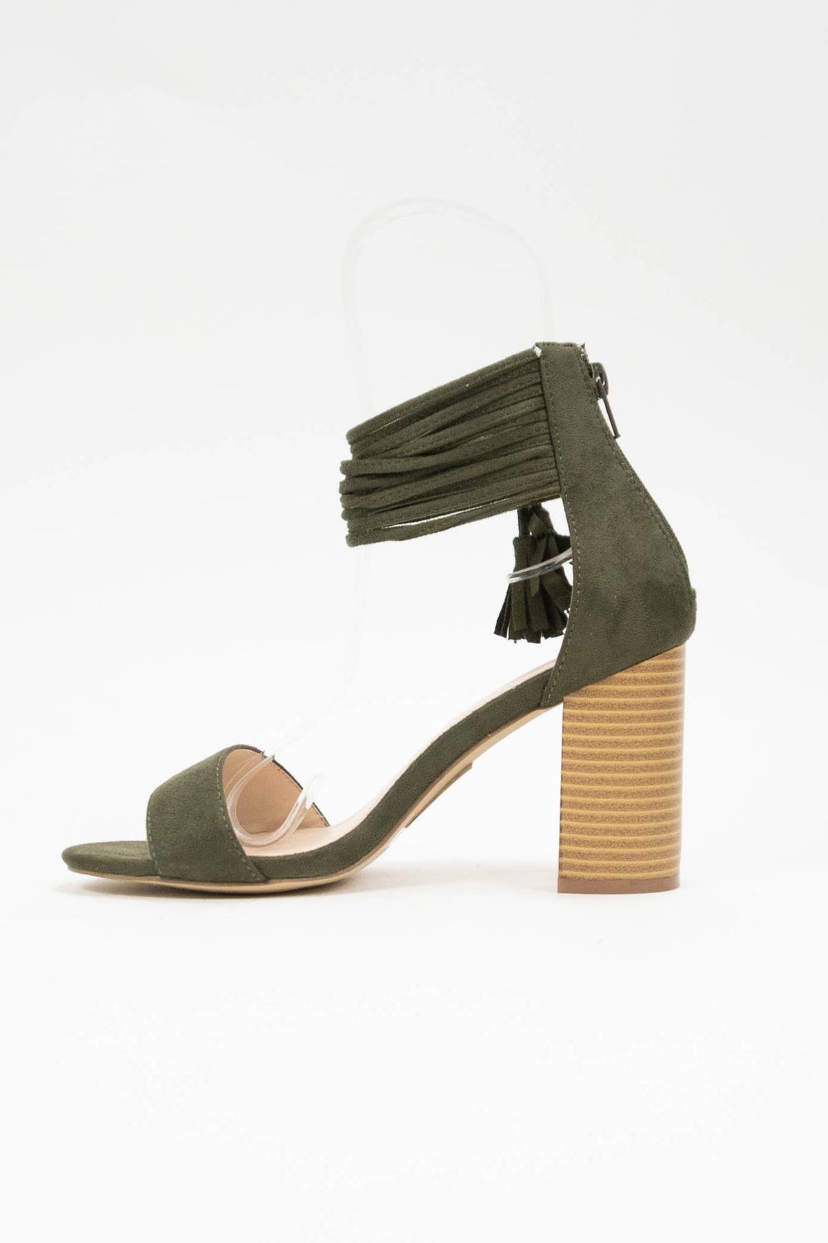 Tassel Wrap Ankle Strap Block Heel