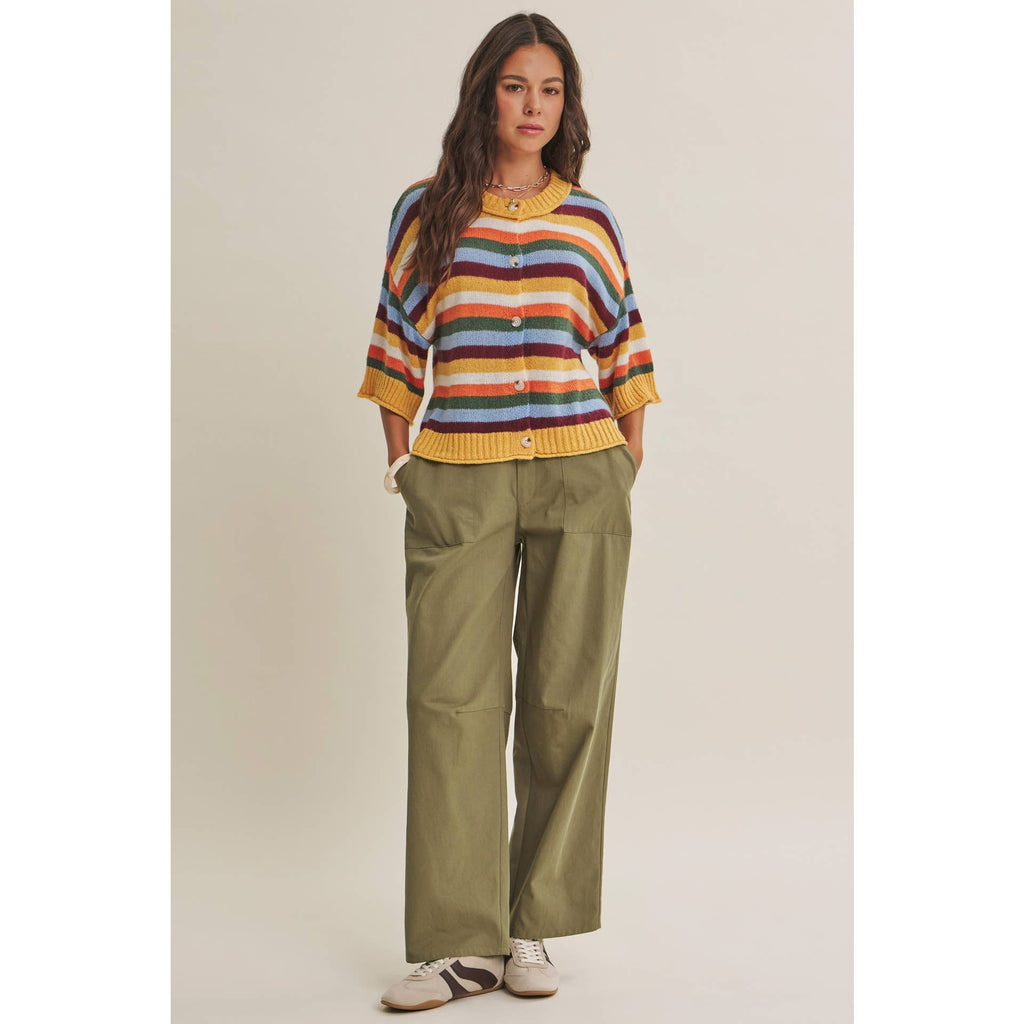 QUIET WEEKEND MULTI STRIPE WOOL BLEND SWEATER CARDIGAN