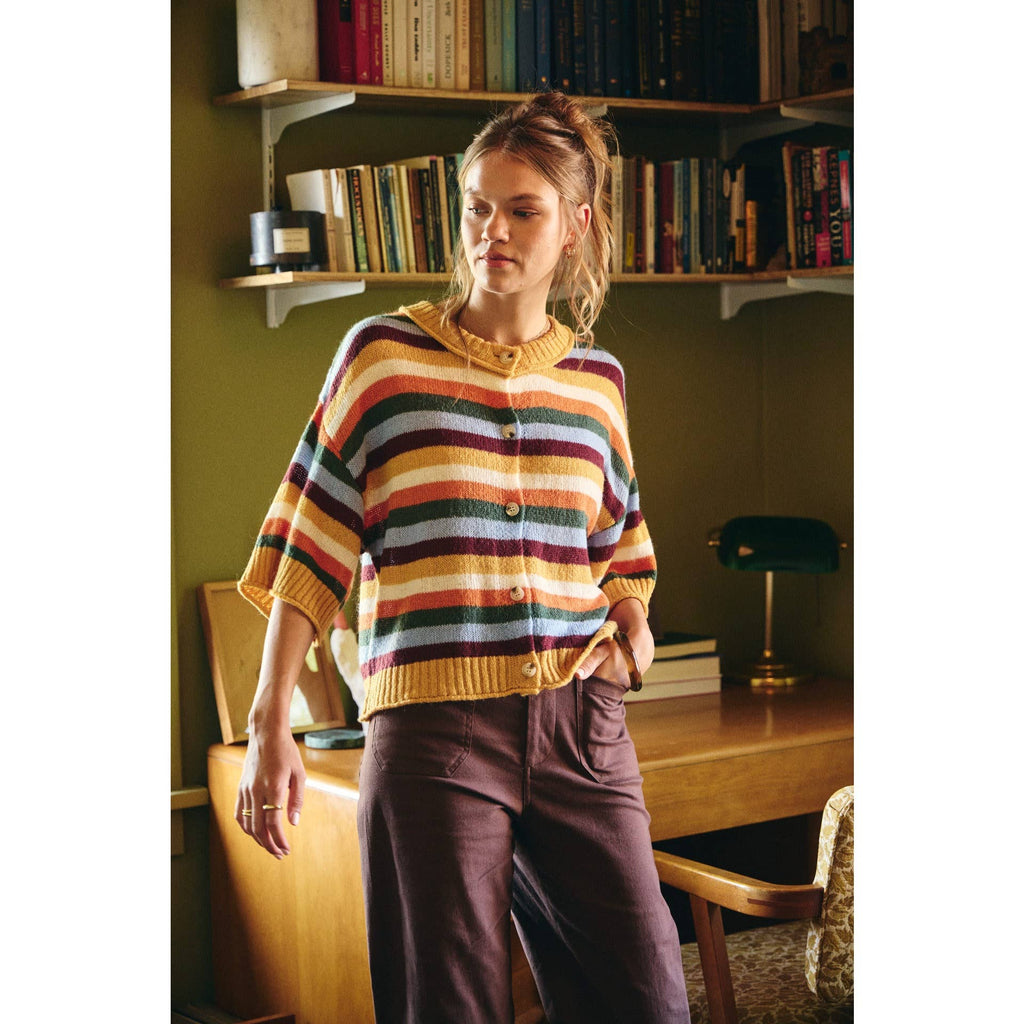 QUIET WEEKEND MULTI STRIPE WOOL BLEND SWEATER CARDIGAN