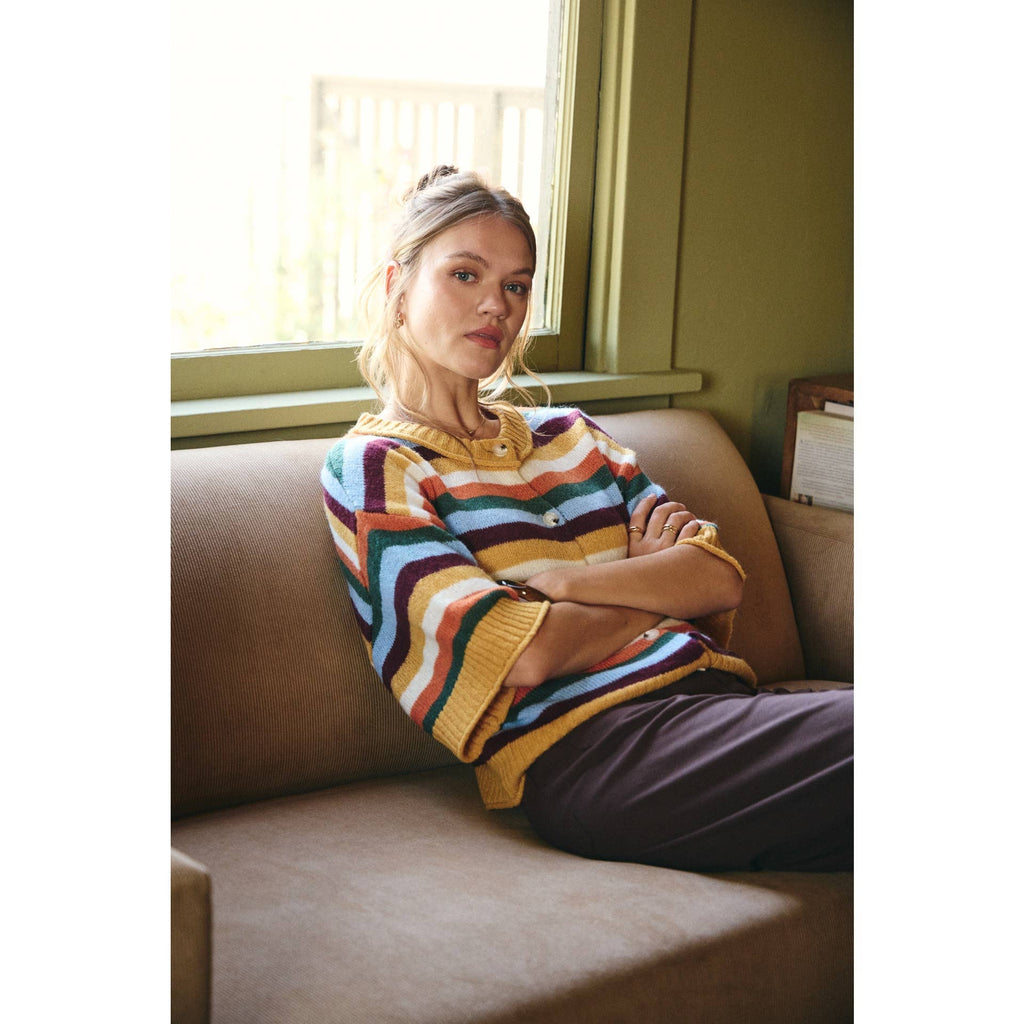 QUIET WEEKEND MULTI STRIPE WOOL BLEND SWEATER CARDIGAN