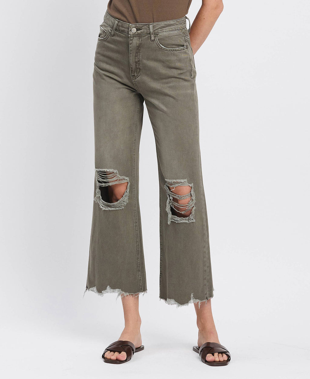 90'S VINTAGE SUPER HIGH RISE CROP FLARE JEANS V2736BE