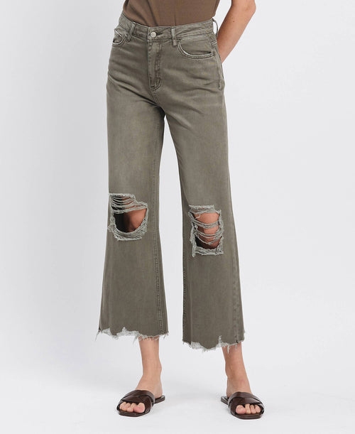 90'S VINTAGE SUPER HIGH RISE CROP FLARE JEANS V2736BE