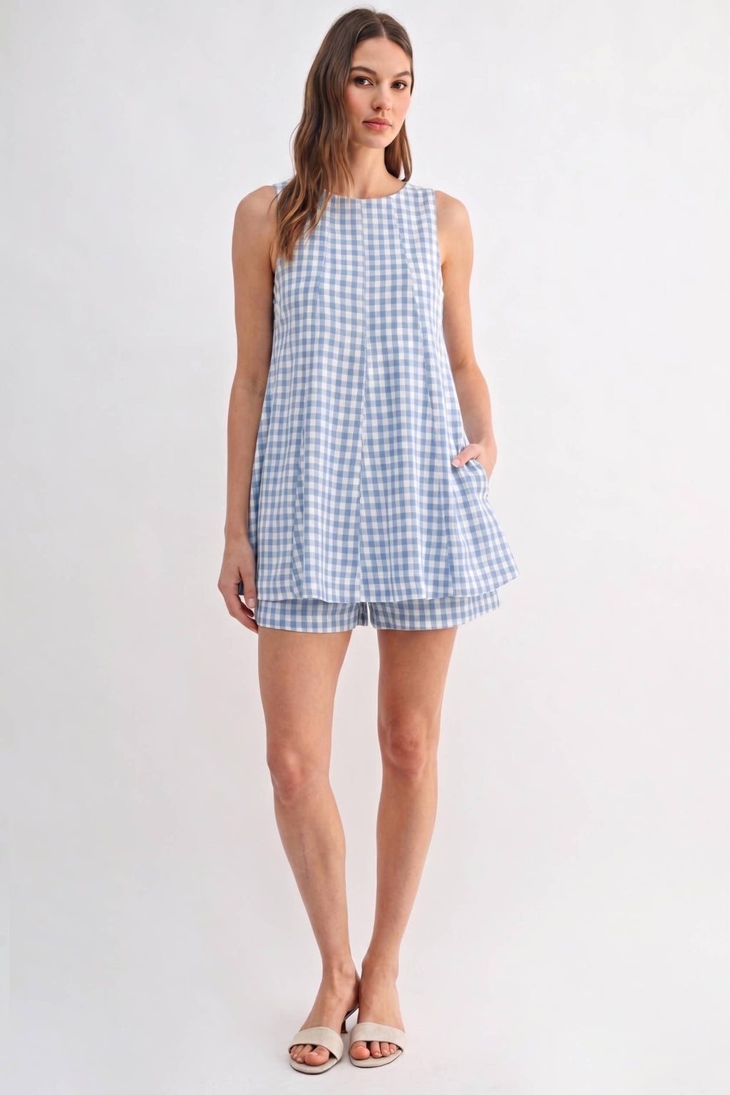 Gingham Sleeveless Baby doll Romper