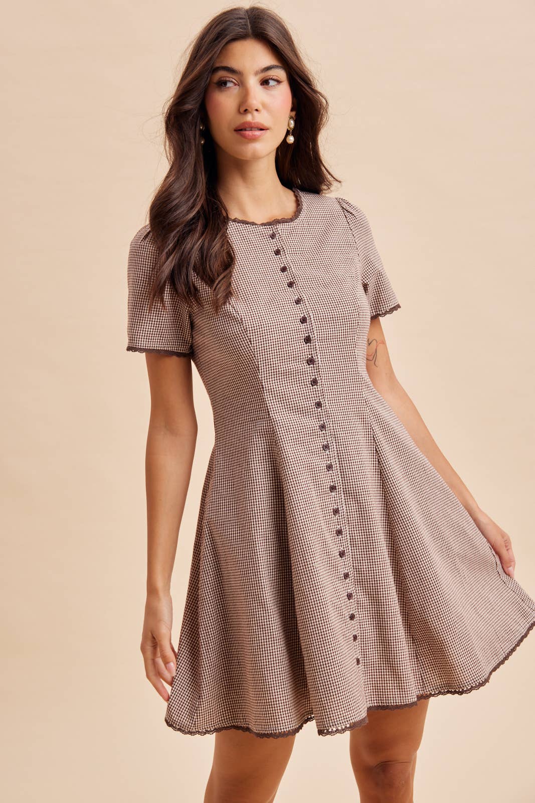 Sunday Picnic Gingham Mini Dress 🤎
