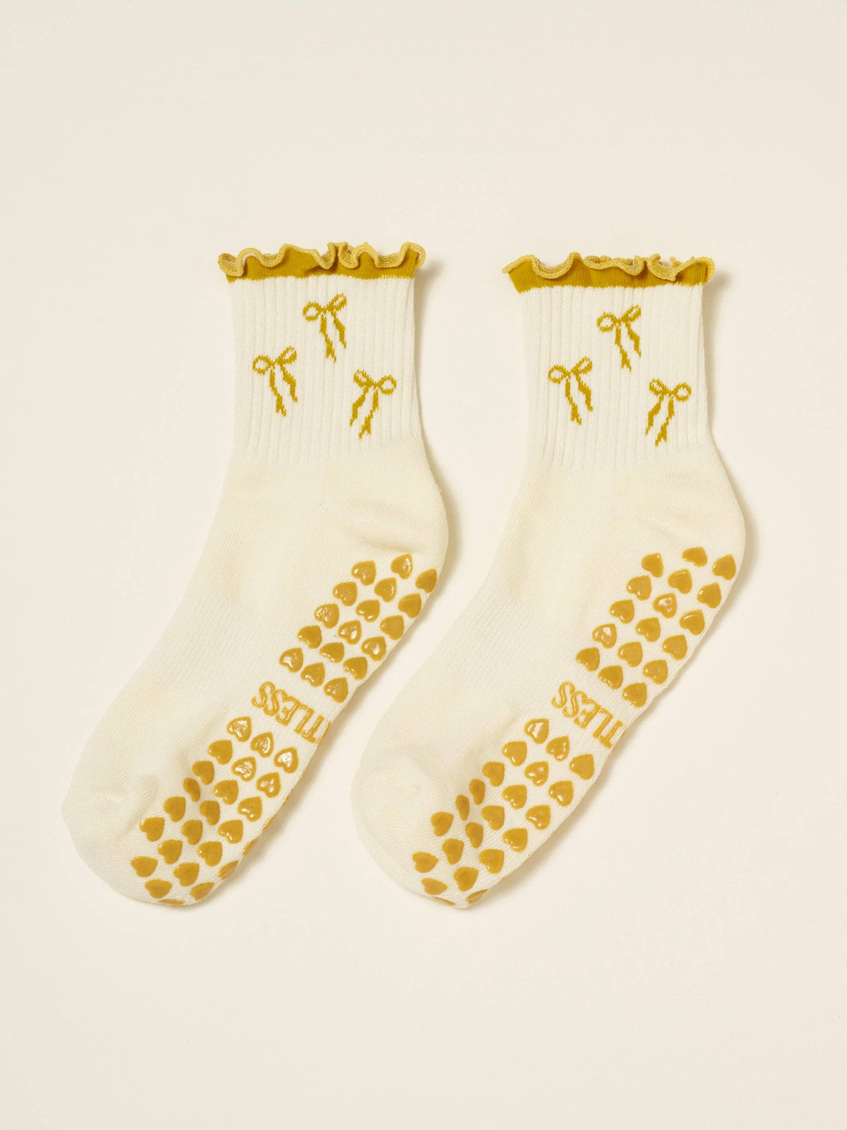 🎀 Bow Ruffle Grip Sock [Gold], Pilates Socks