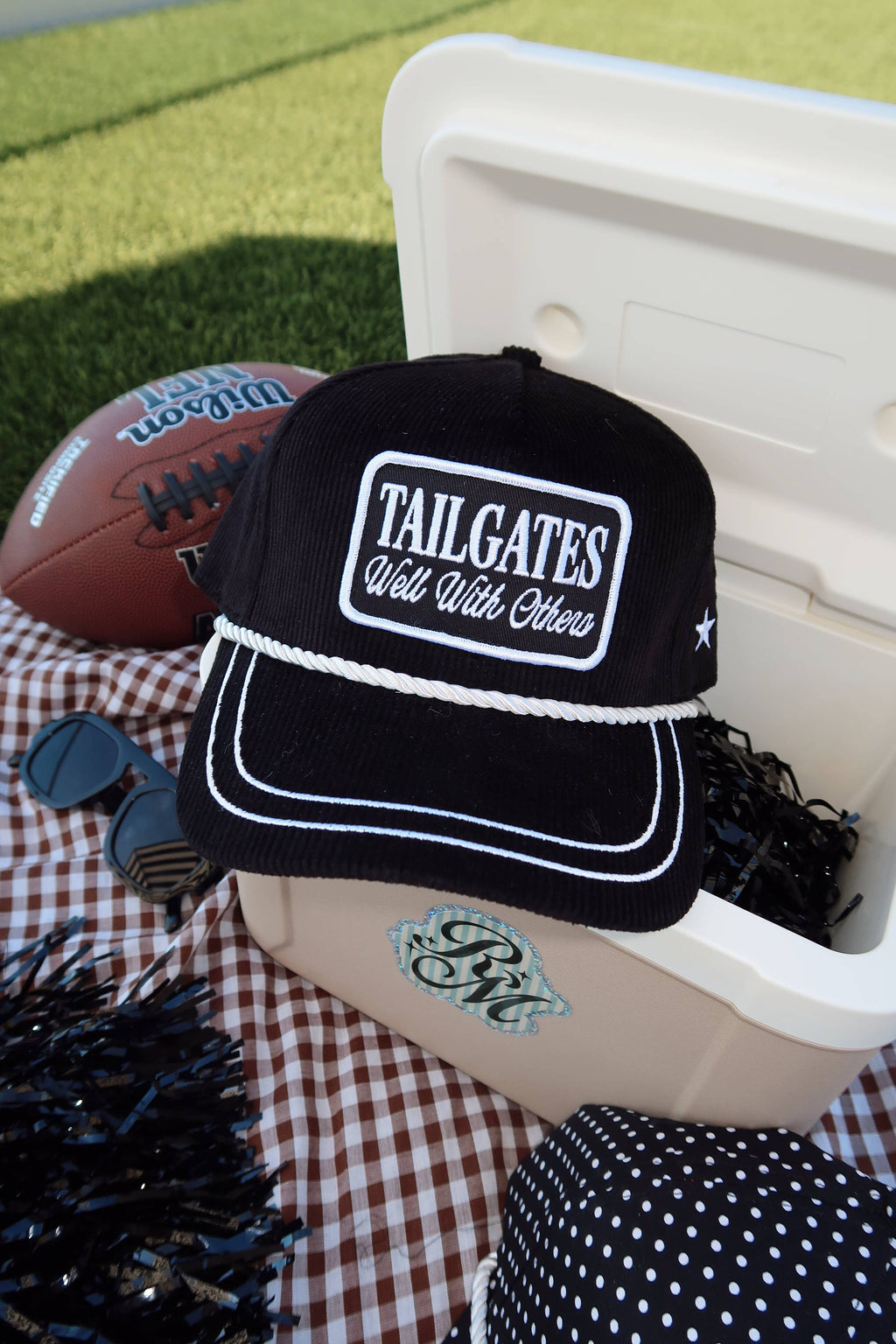Tailgates Well With Others Black Corduroy Patch Hat Game Day