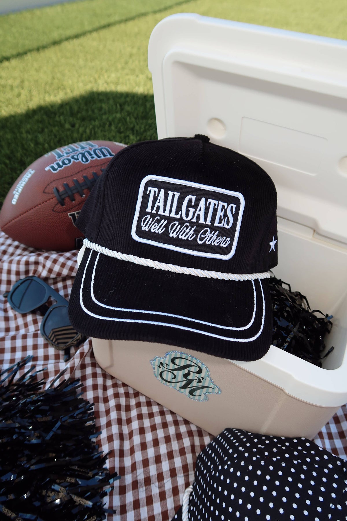 Tailgates Well With Others Black Corduroy Patch Hat Game Day