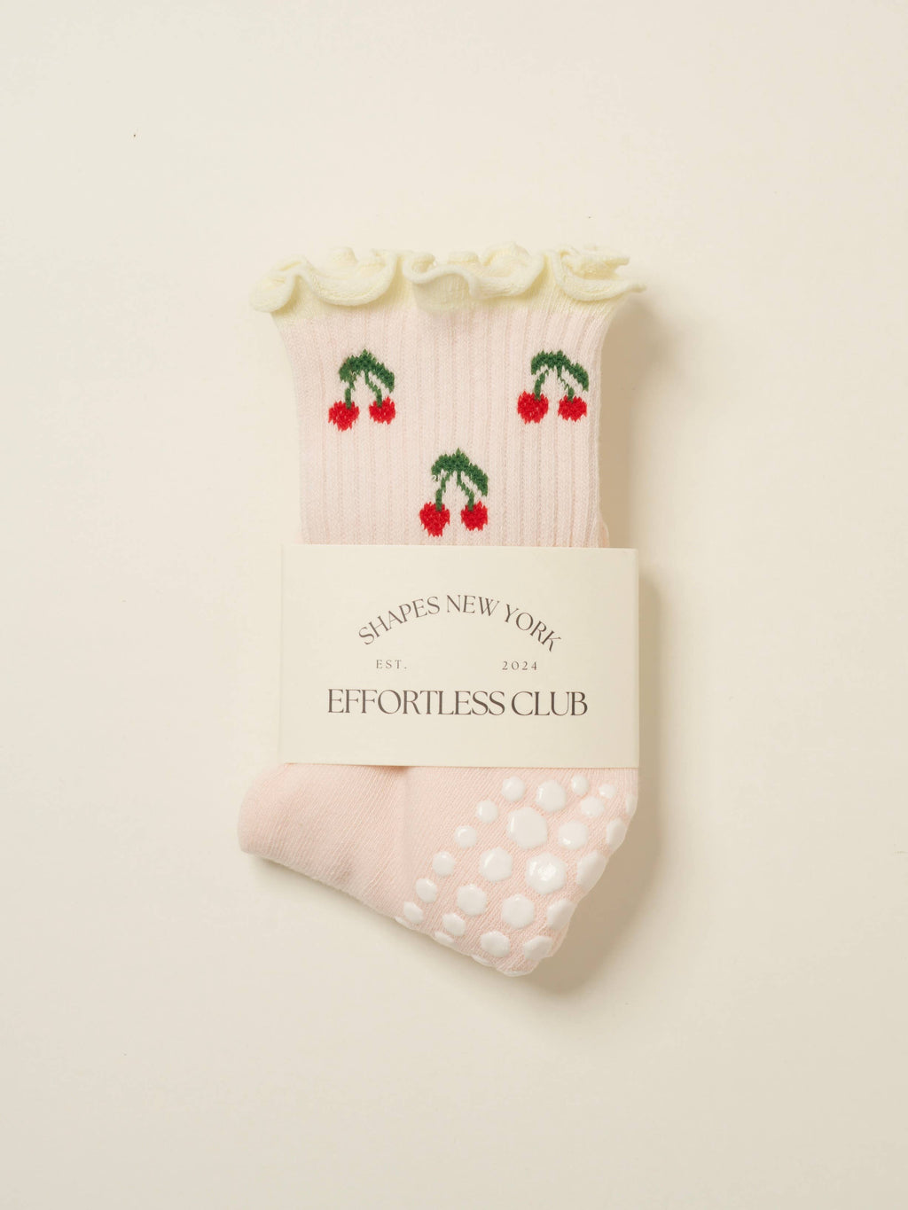 🍒 Cherry Ruffle Grip Sock [Baby Pink], Pilates Socks