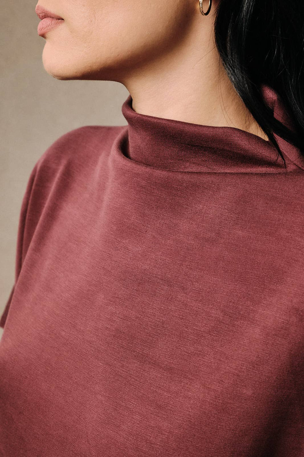 Mock Neck Dolman Short Sleeve Soft Knit Pullover Top
