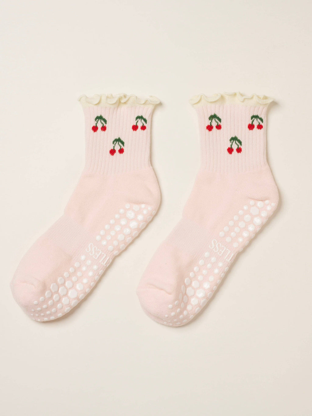 🍒 Cherry Ruffle Grip Sock [Baby Pink], Pilates Socks