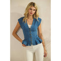 Button Down Peplum Denim Vest Top