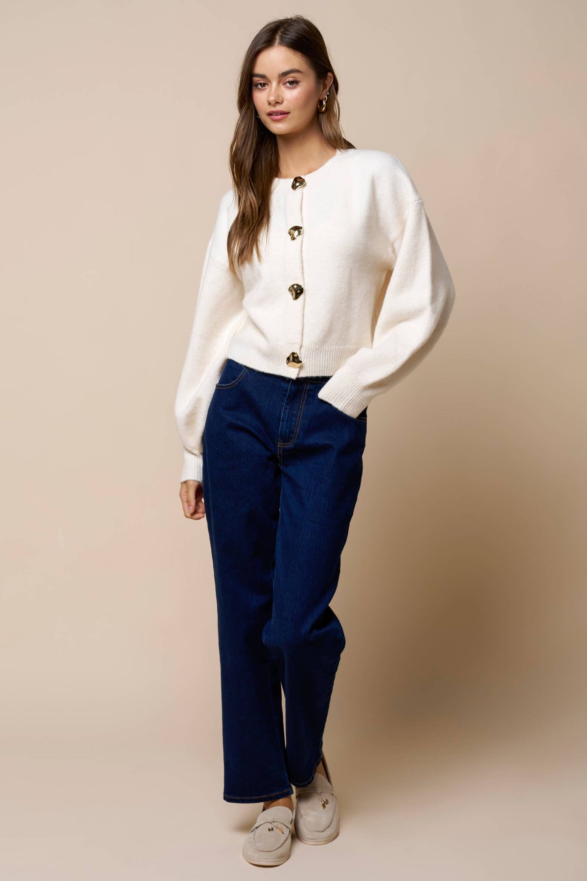 Silver Accent Button Down Sweater Cardigan