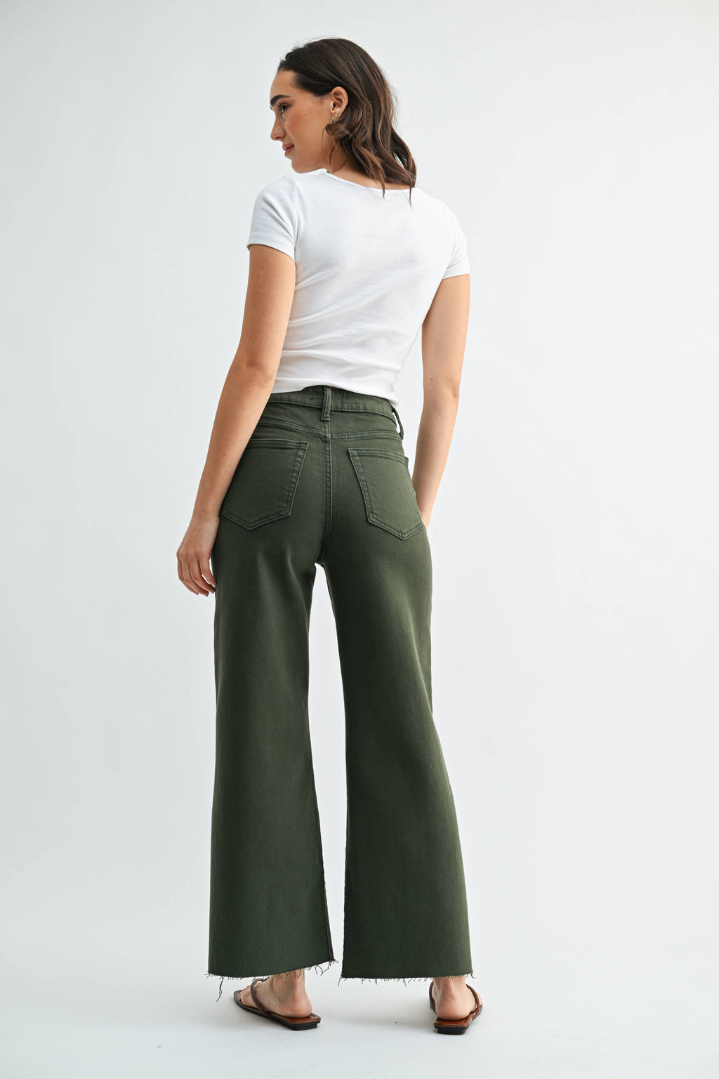 Scissor Cut Wide Leg Jean - DARK OLIVE
