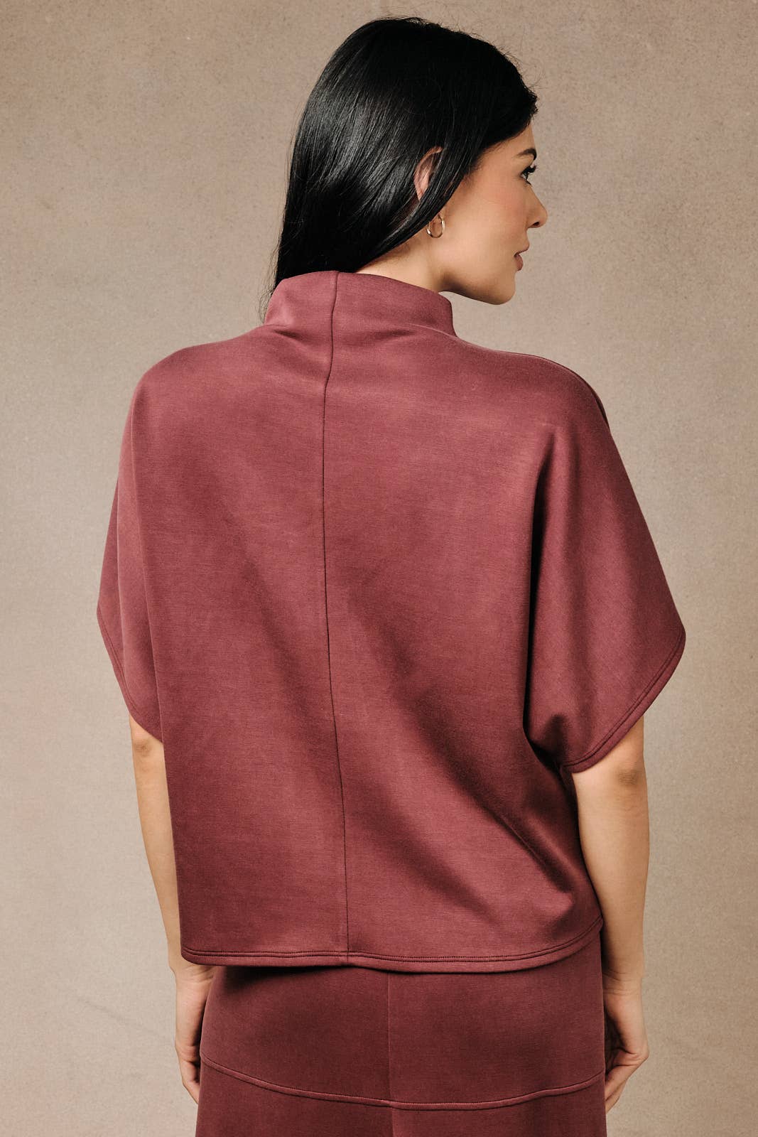 Mock Neck Dolman Short Sleeve Soft Knit Pullover Top