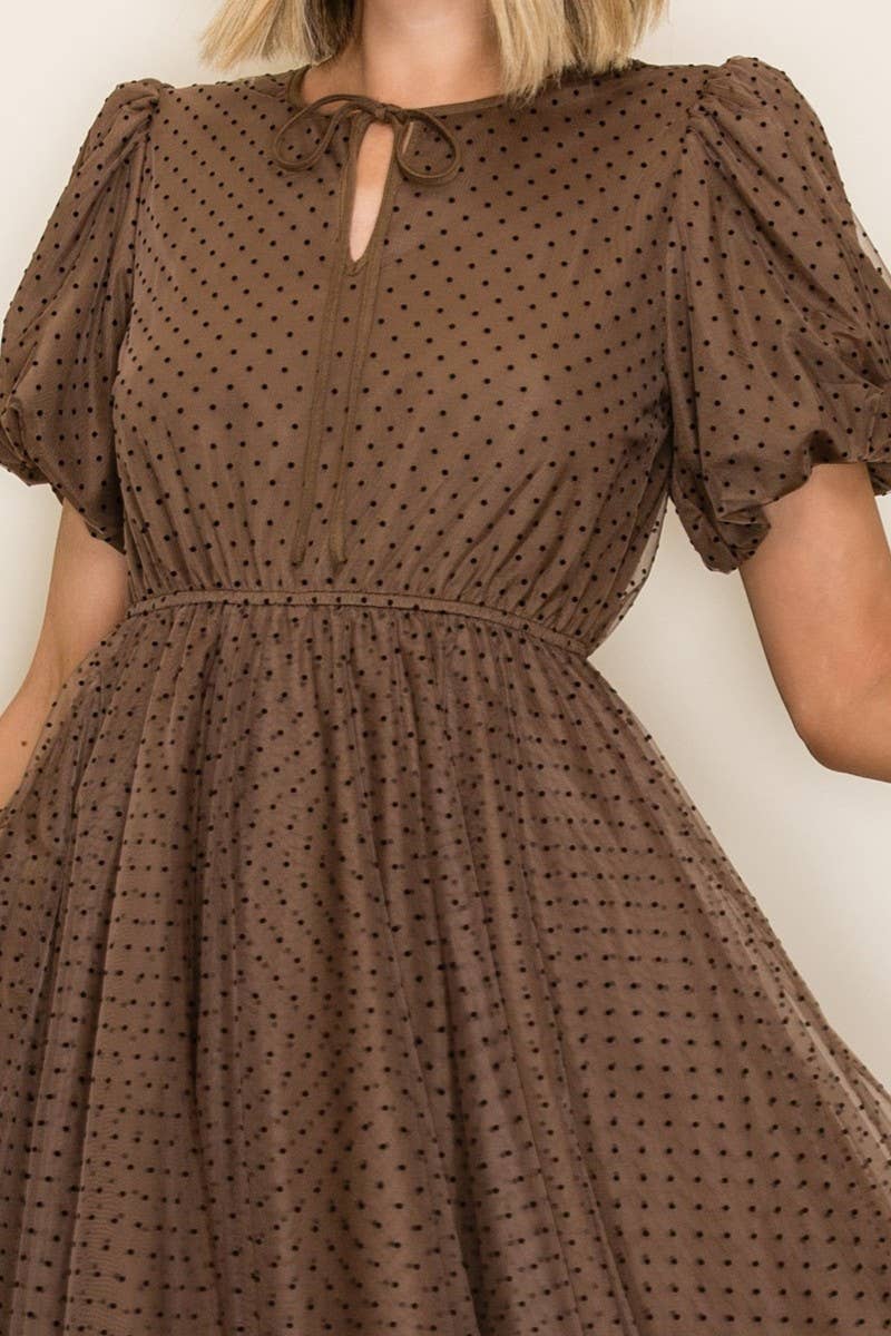 Classic Polka Dot Mesh Midi Dress