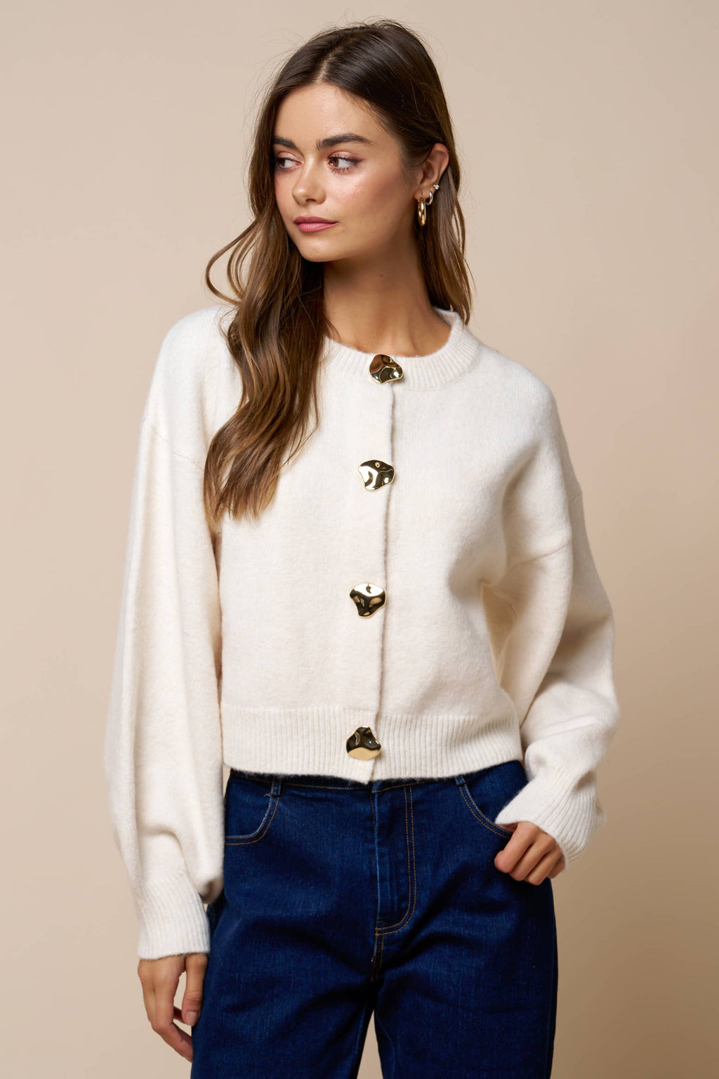 Silver Accent Button Down Sweater Cardigan