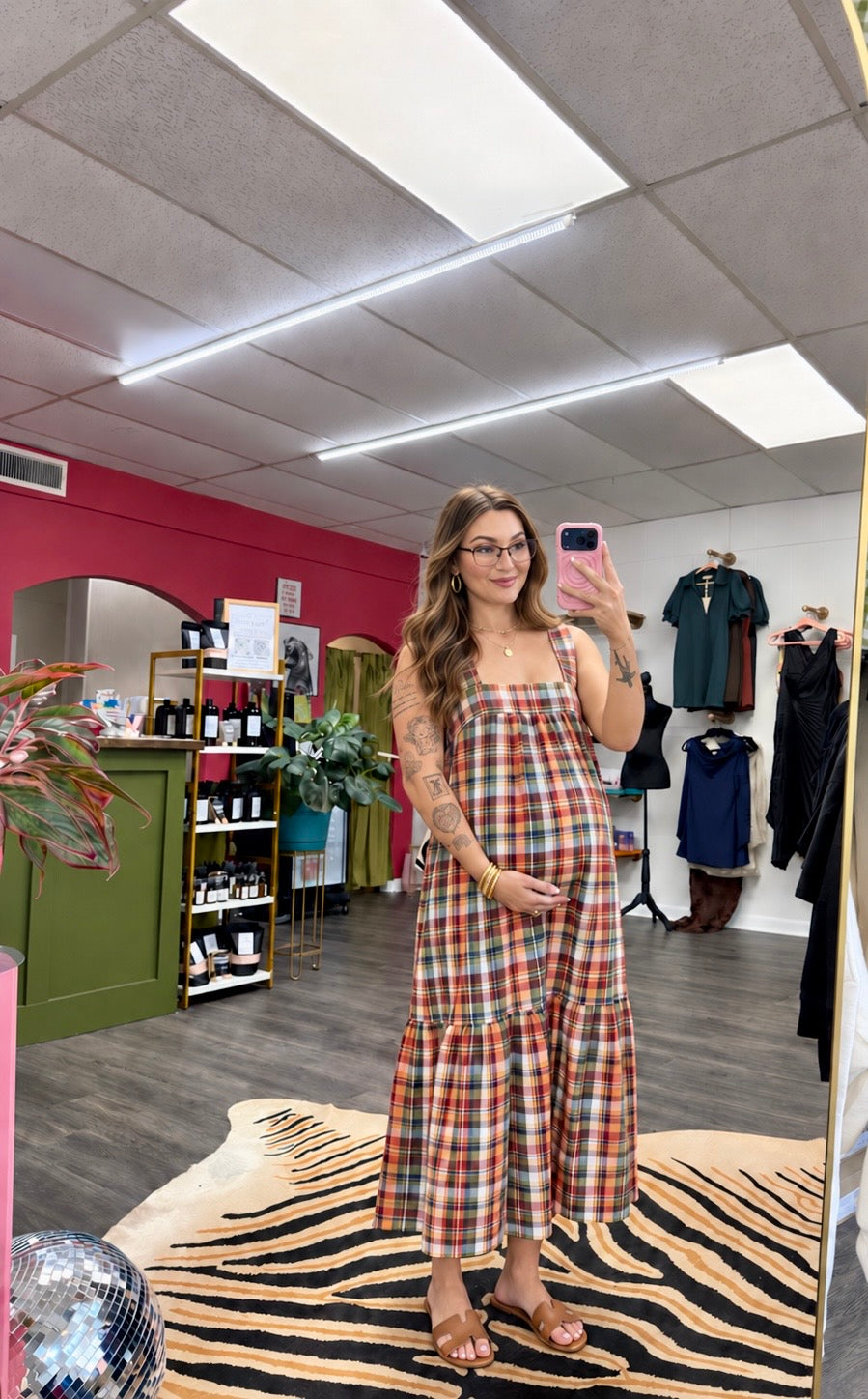 Multi plaid midi dress